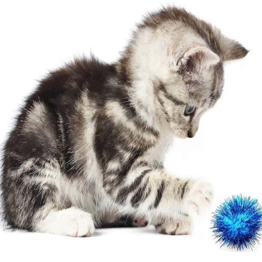 20 Pcs Assorted Color Flash Ball Cat's Favorite Toy Ball Tinsel Pom Poms Flash.